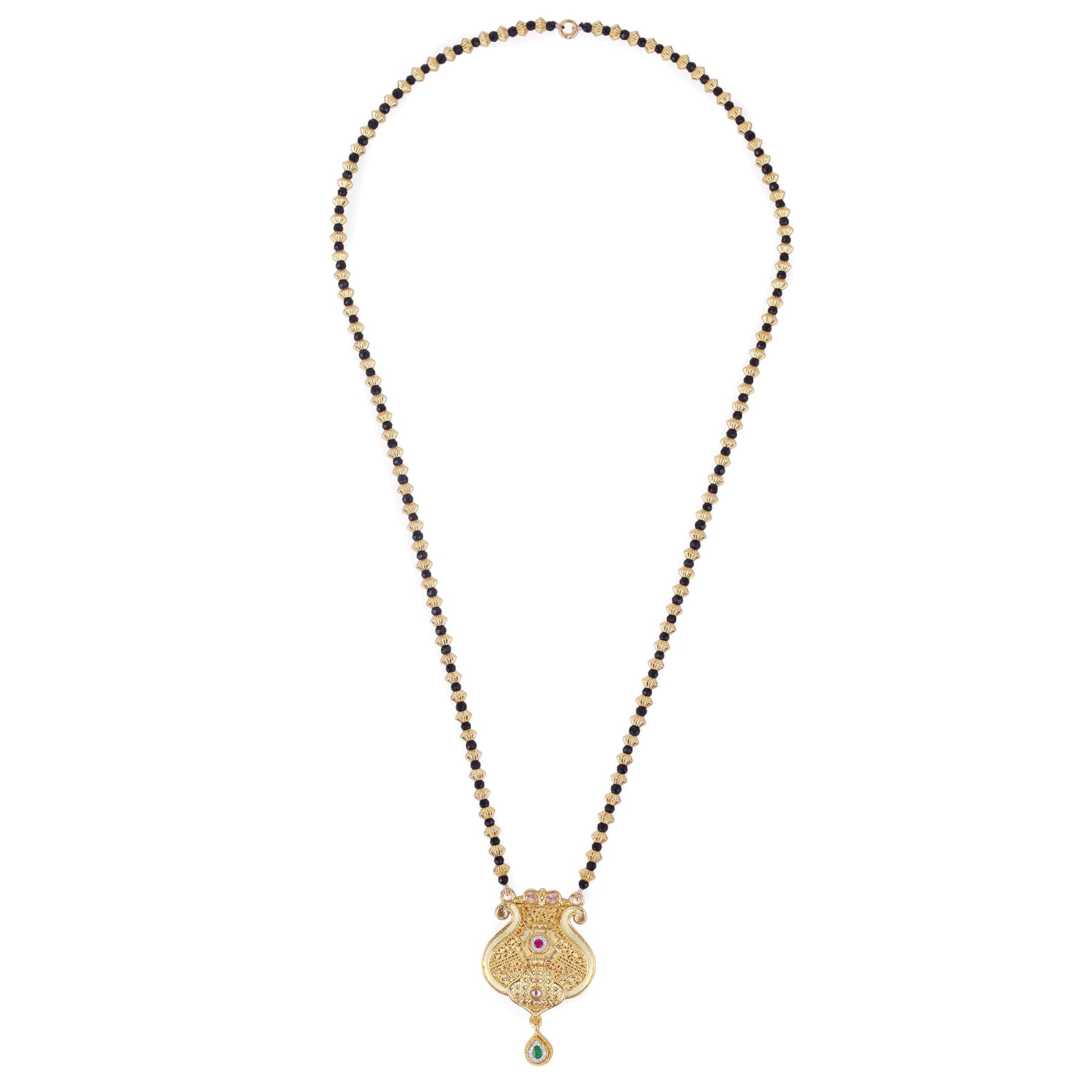 Saloni Fashion Jewellery Traditional Oval and Kalash Shape Golden Balls Gold Plated Long Bead Chain Mangalsutra For Women