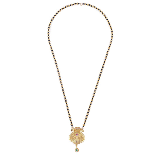 Saloni Fashion Jewellery Traditional Oval and Kalash Shape Golden Balls Gold Plated Long Bead Chain Mangalsutra For Women
