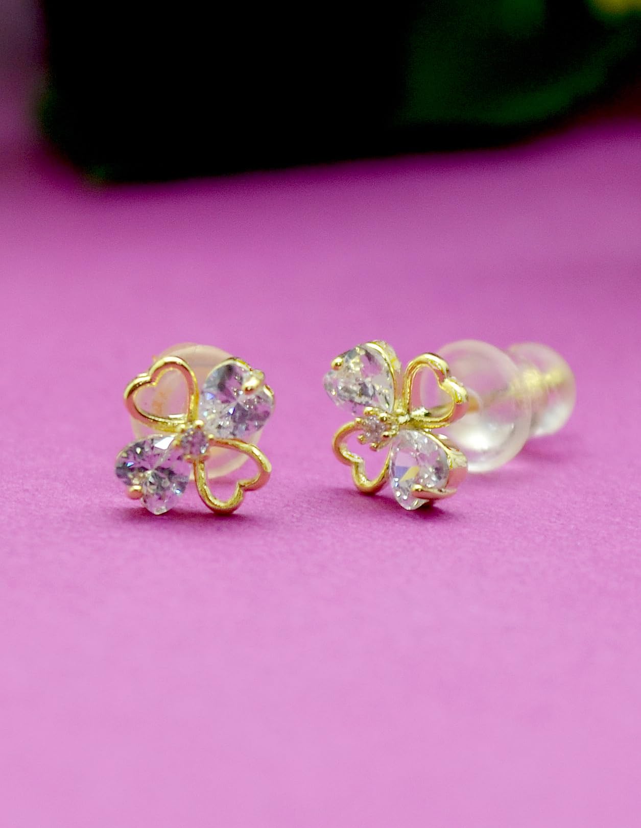 Saloni Fashion Jewellery Modish Flower Design Pearl CZ Brass Gold Plated Set of 3 Combo Stud Earring For Women and Girls