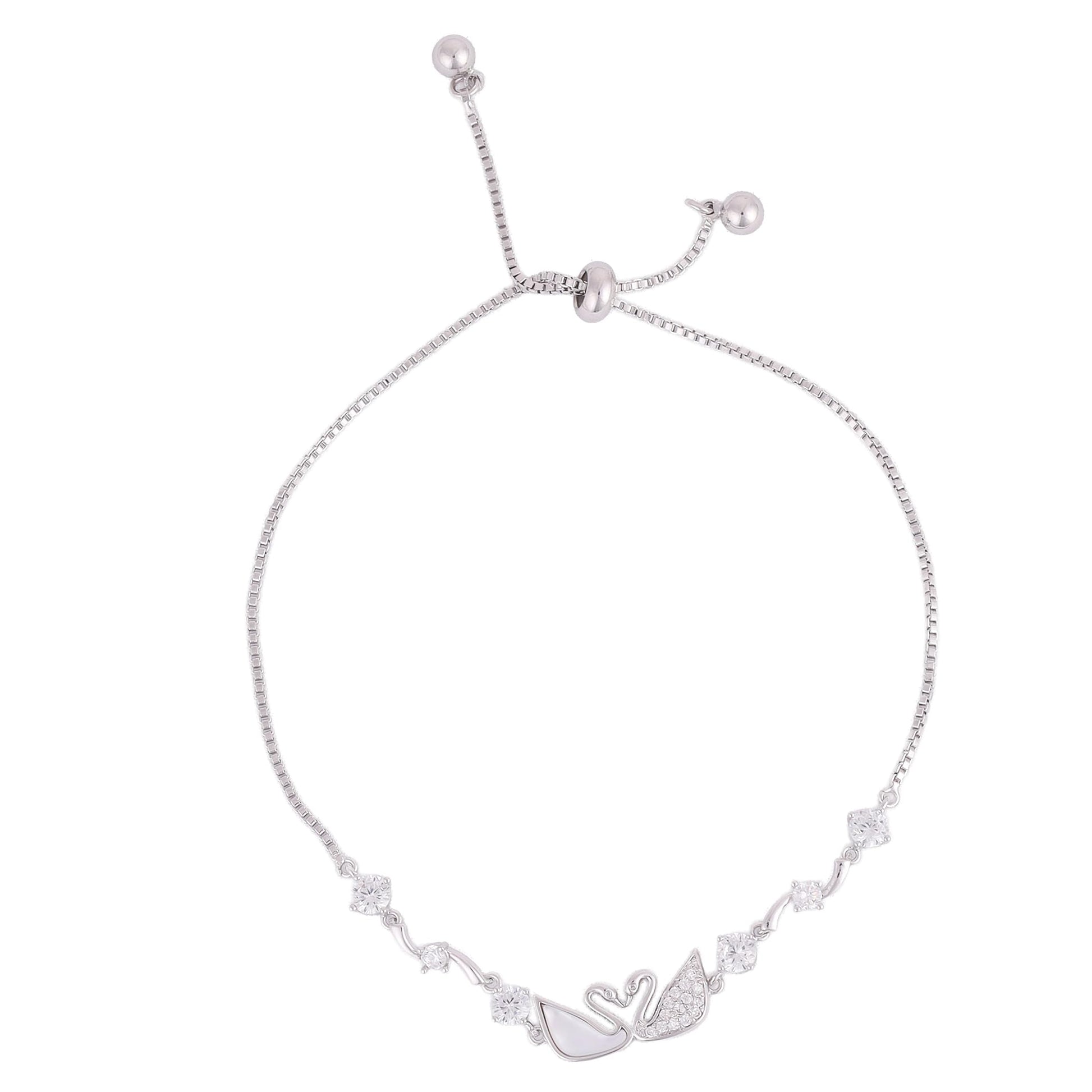 Saloni Fashion Jewellery Lovely Swan Design Silver Plated Free Size Charm Bracelet For Women