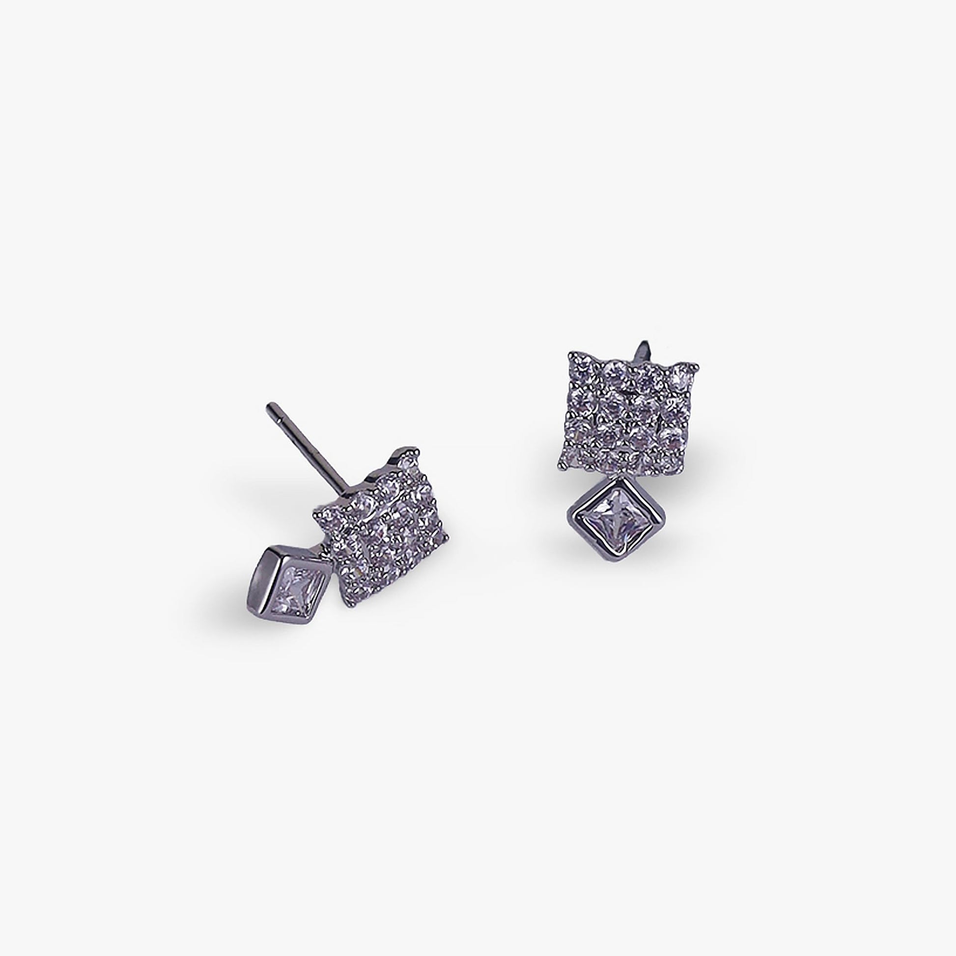 Saloni Fashion Jewellery Desirable Squire and Trangle Shape Silver Plated Stud Earring For Women