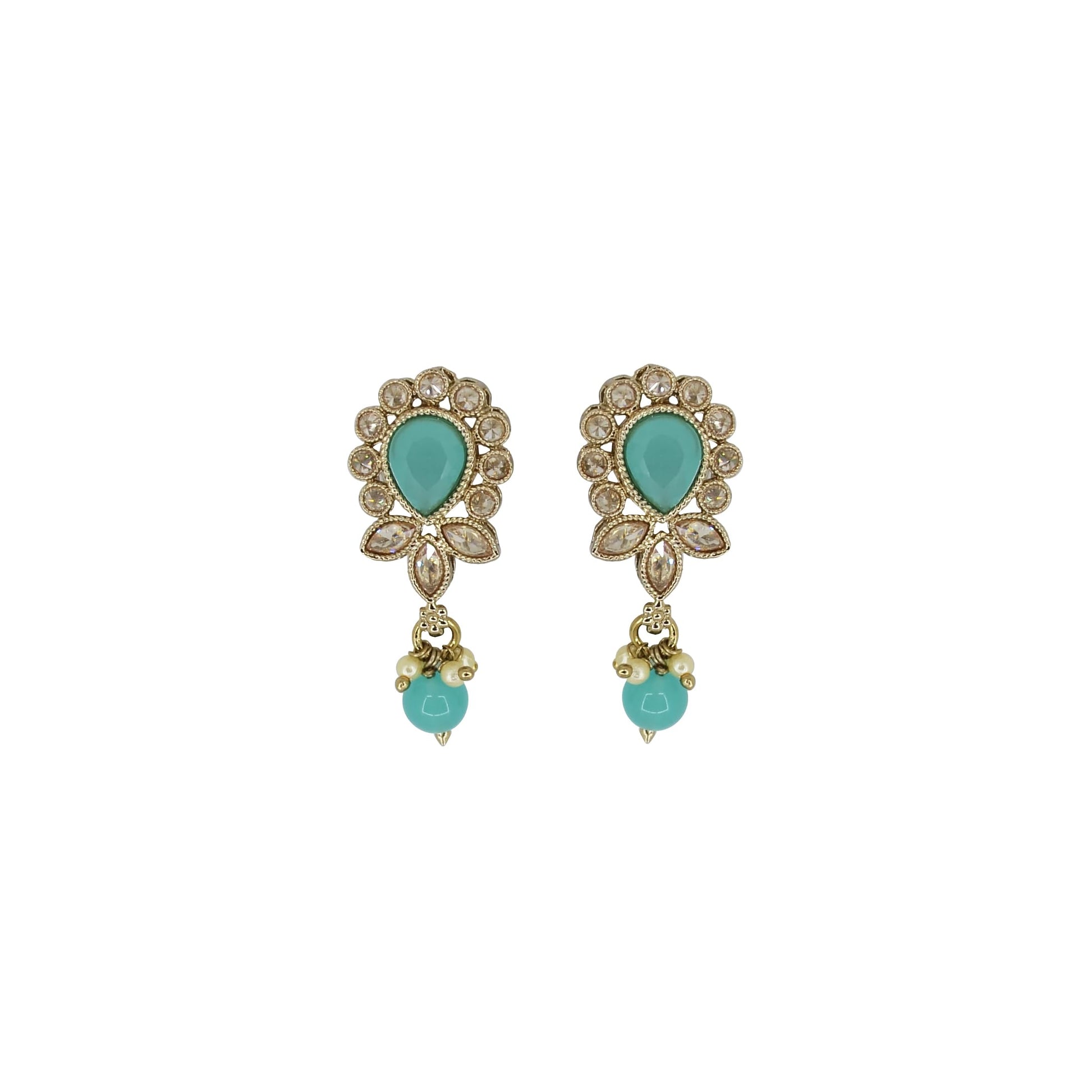 Saloni Fashion Jewellery Exceptional Oval and Leaf Design Gold Plated Sky Blue Kundan Stone Dangle Earring For Women and Girls