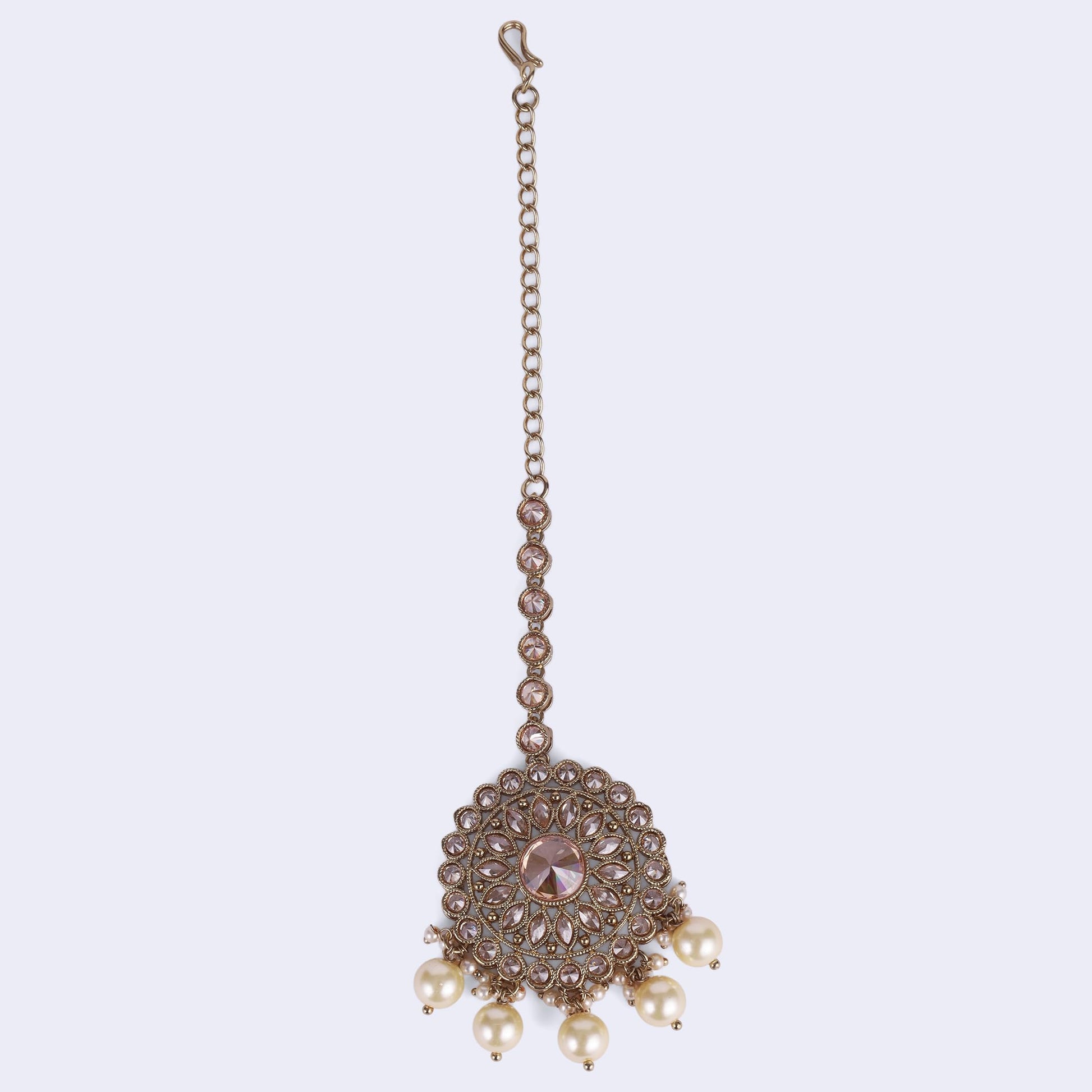 Saloni Fashion Jewellery Lavish Round and Flower Design Gold Plated Maang Tikka For Women and Girls