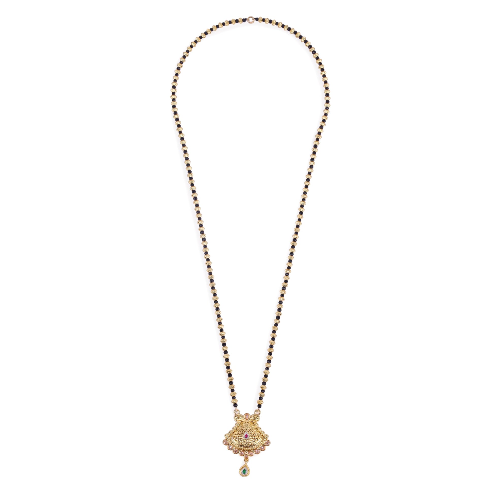 Saloni Fashion Jewellery Traditional Oval Golden Balls Gold Plated Long Bead Chain Mangalsutra For Women