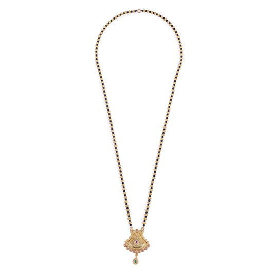 Saloni Fashion Jewellery Traditional Oval Golden Balls Gold Plated Long Bead Chain Mangalsutra For Women
