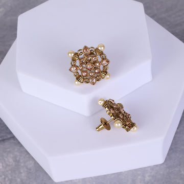 Saloni Fashion Jewellery Round Shape Flower Design Gold Plated Brass Stud Earring For Women