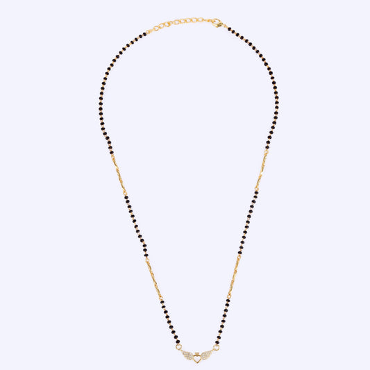 Saloni Fashion Jewellery Traditional Eye-Catchy Leaf and Heart Shape Gold Plated Black Beaded Adjustable Chain Mangalsutra For Women