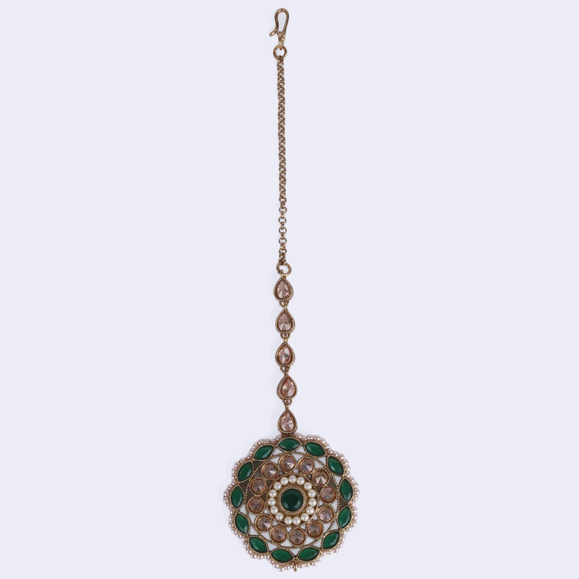 Saloni Fashion Jewellery Trendy Round and Oval Shape Gold Plated Maang Tikka For Women and Girls