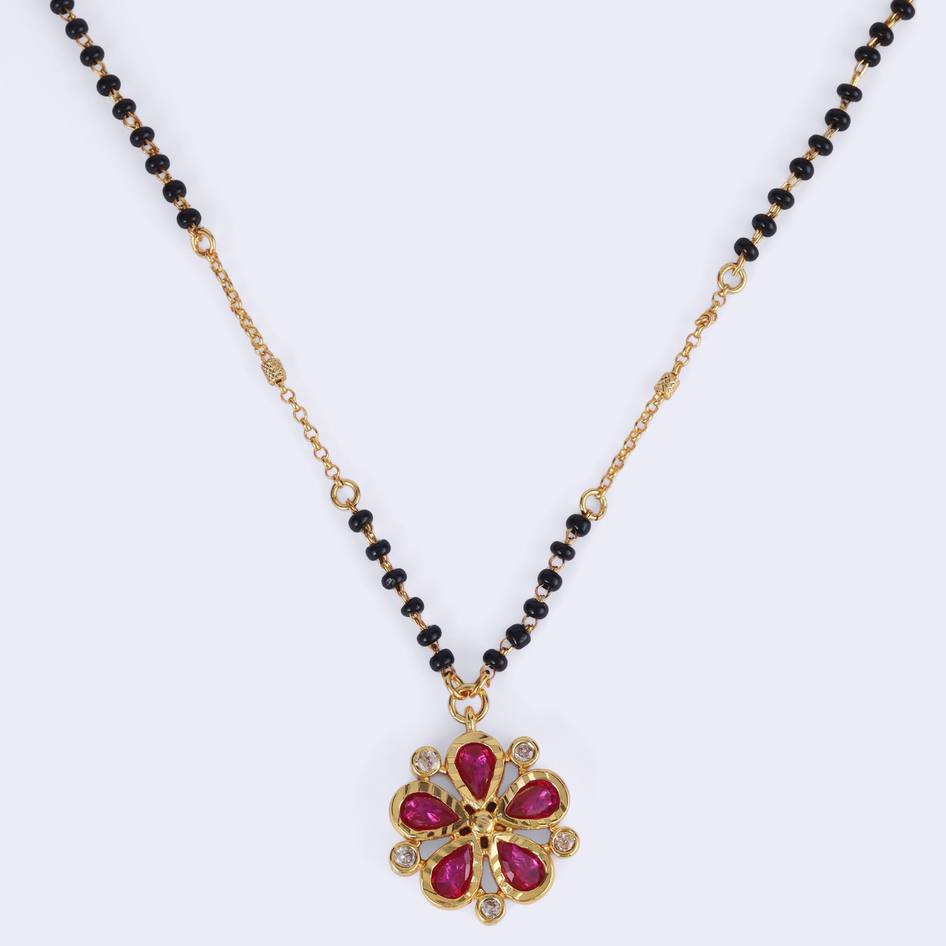Saloni Fashion Jewellery Traditional Flower Design Black Beads Gold Plated Princess Necklace For Women