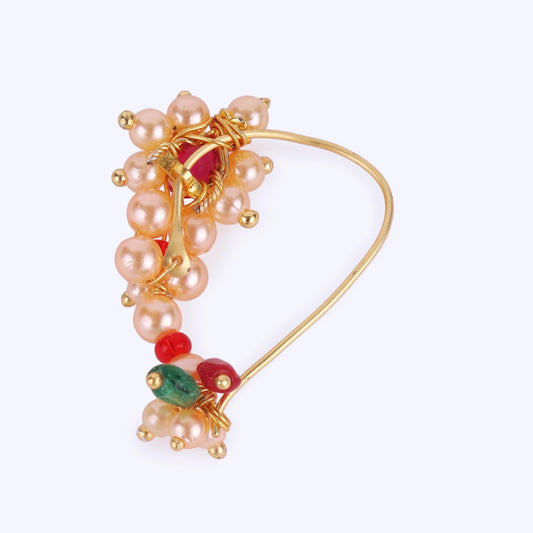Saloni Fashion Jewellery Traditional Dazzling Oval Shape Gold Plated Maharashtrian Nosepin / Nath Without Piercing For Women and Girls
