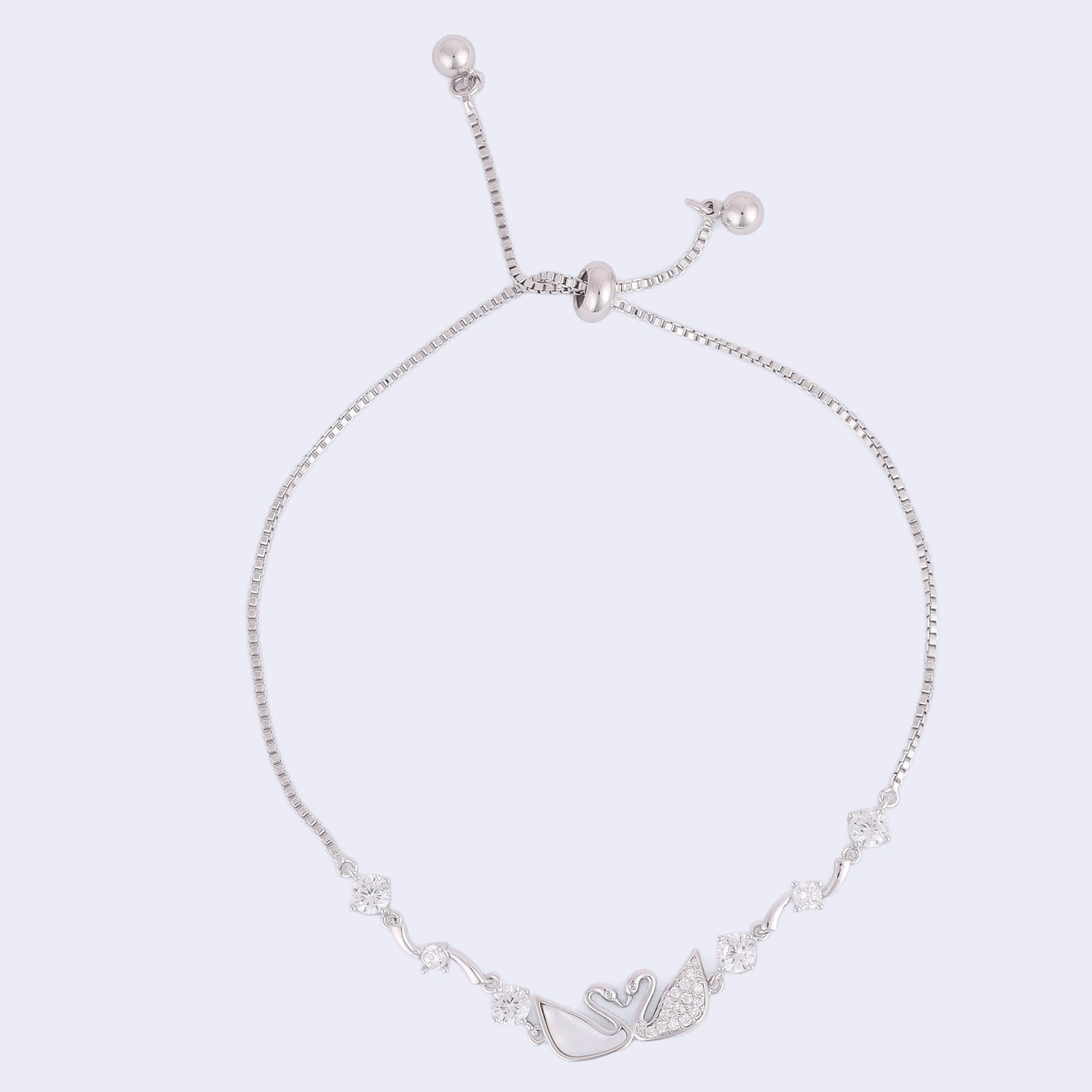 Saloni Fashion Jewellery Lovely Swan Design Silver Plated Free Size Charm Bracelet For Women