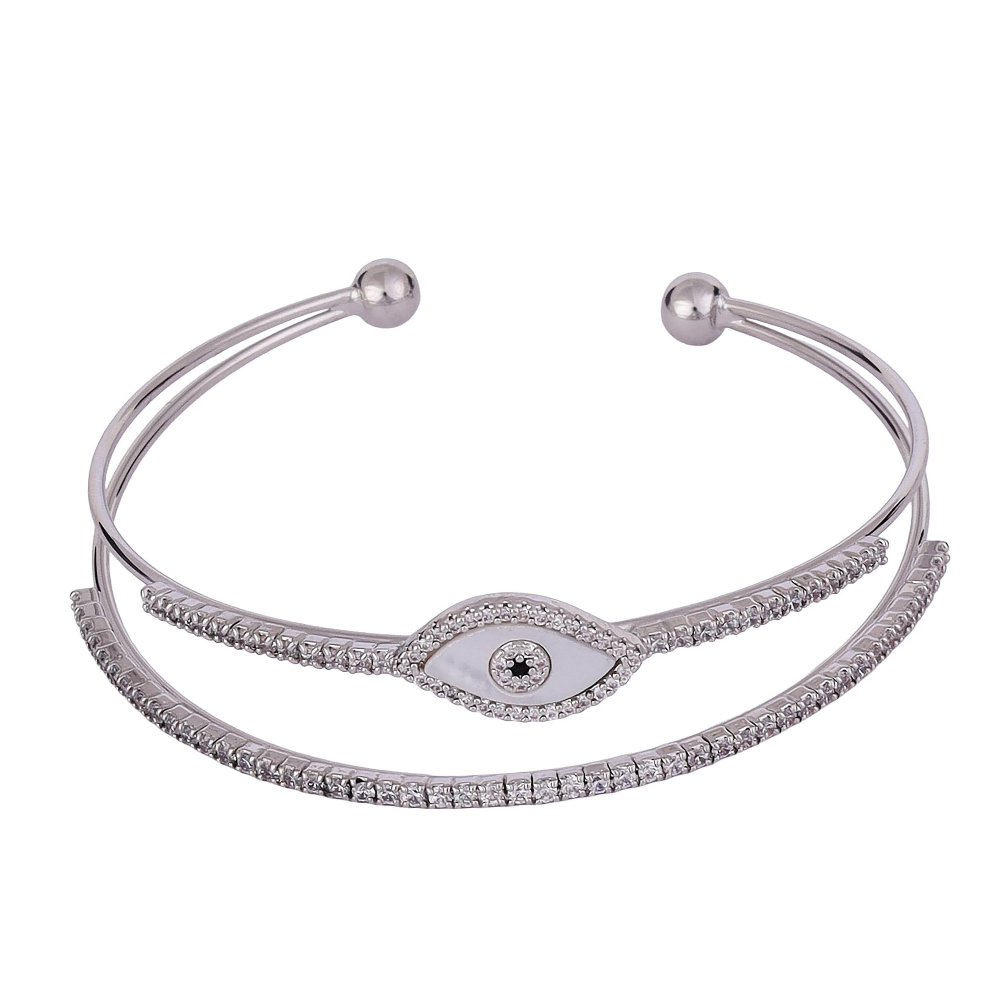 Saloni Fashion Jewellery Steel Evil Eye Silver Plated Adjustable Bracelet Kada For Women