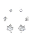 Saloni Fashion Jewellery Round and Leaf Design CZ Brass Silver Plated Set of 3 Combo Stud Earring For Women and Girls - view 3