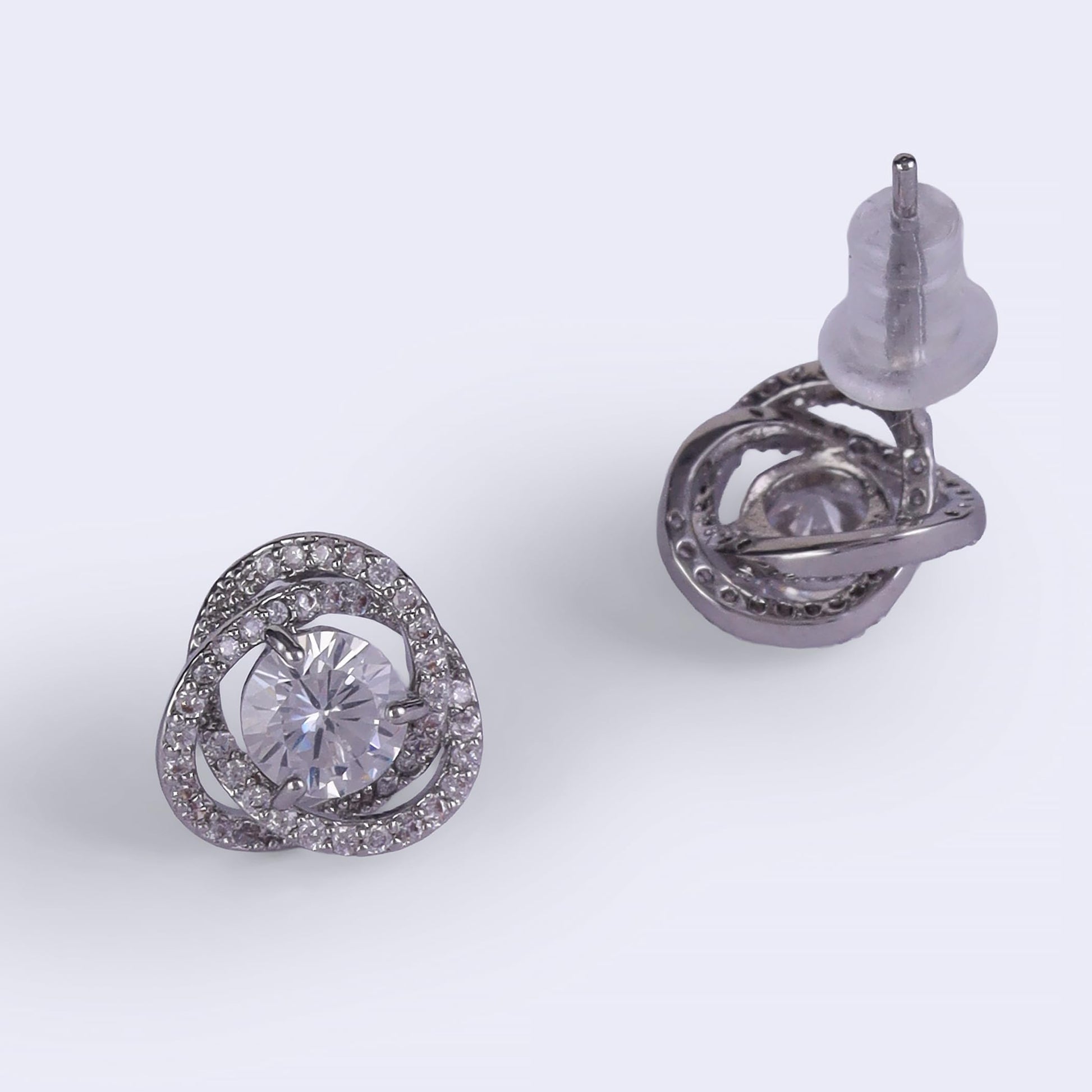 Saloni Fashion Jewellery Detachable Round Solitaire Silver Plated Stud Earring For Women
