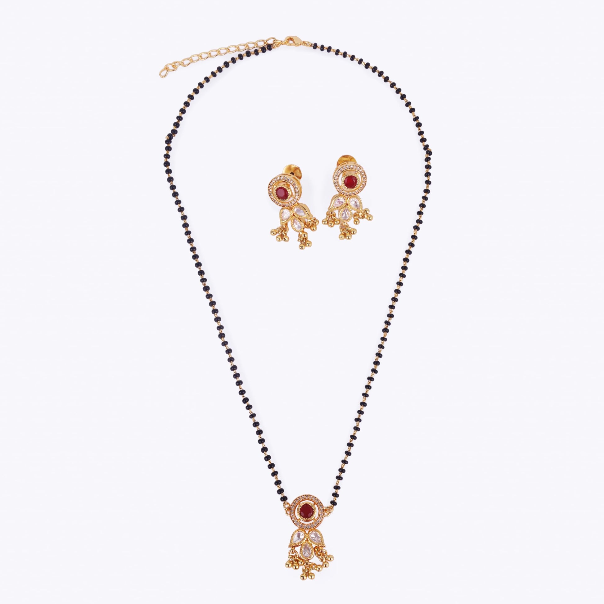 Saloni Fashion Jewellery Traditional Round and Leaf Design Black Bead Gold Plated Dangle Mangalsutra Set For Women