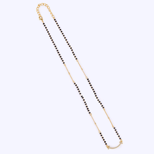 Saloni Fashion Jewellery Traditional Pretty CZ Studded Gold Plated Black Beaded Adjustable Chain Mangalsutra For Women