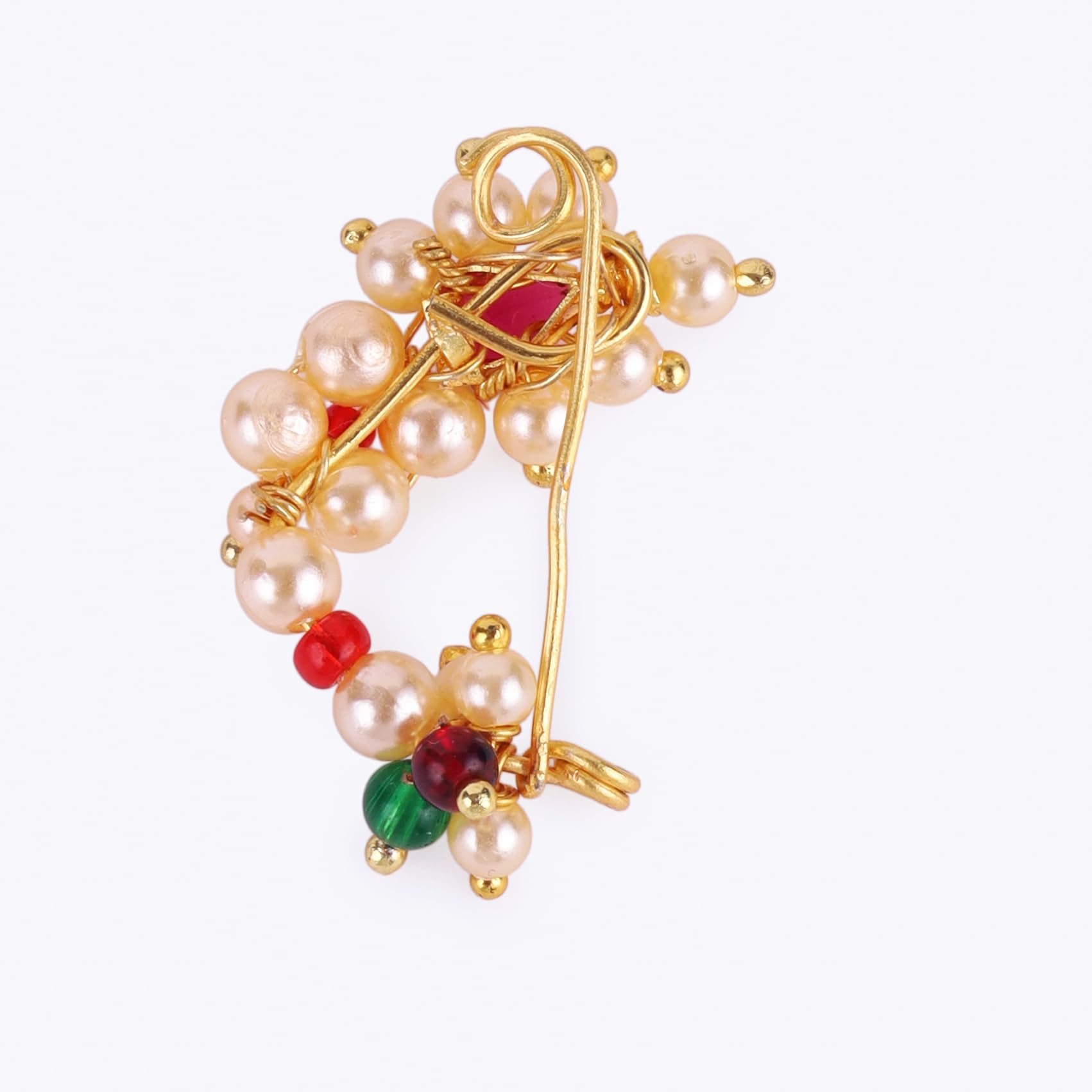 Saloni Fashion Jewellery Traditional Appealing Oval Shape Gold Plated Maharashtrian Nosepin / Nath Without Piercing For Women and Girls