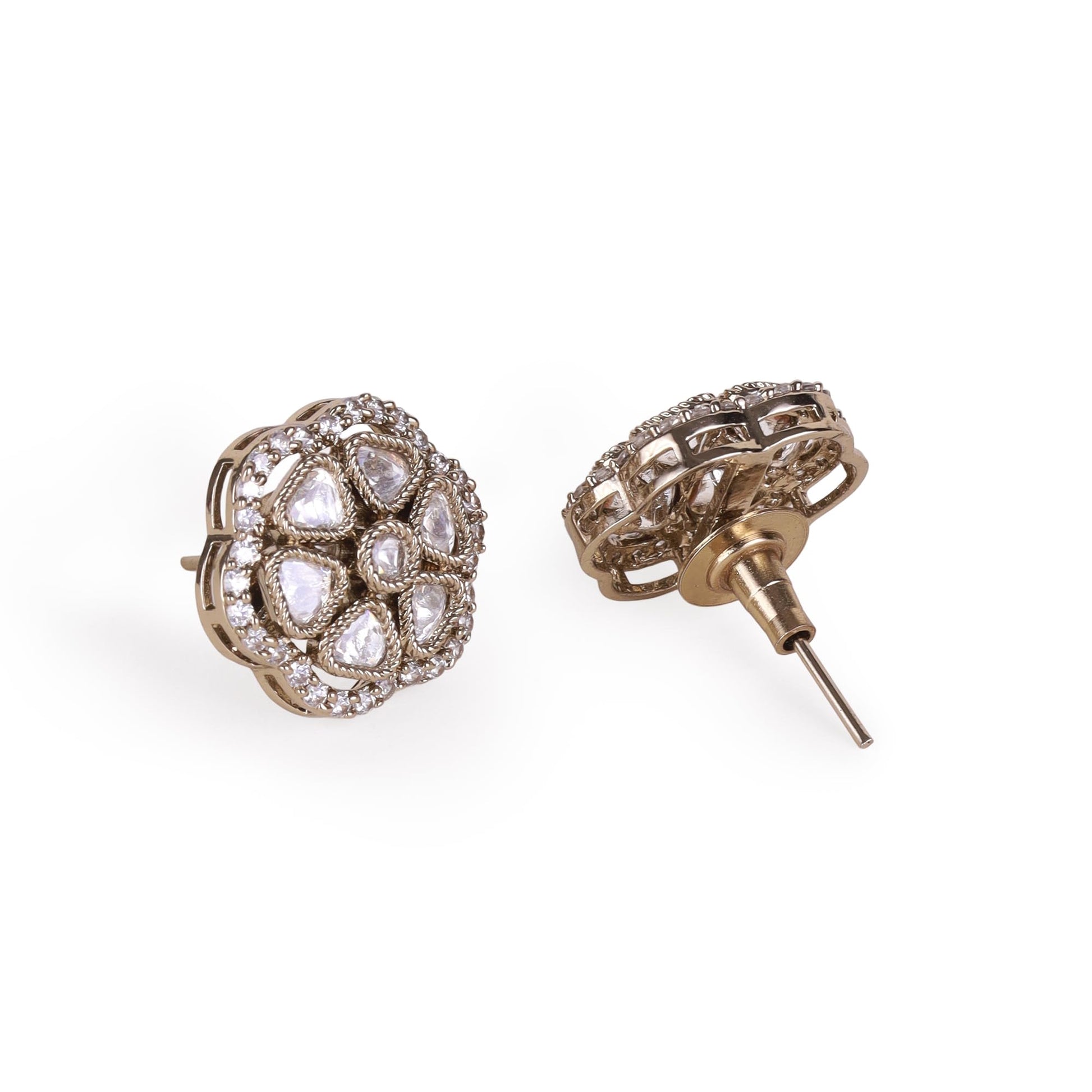 Saloni Fashion Jewellery Round Shape Flower Design Gold Plated Brass Stud Earring For Women