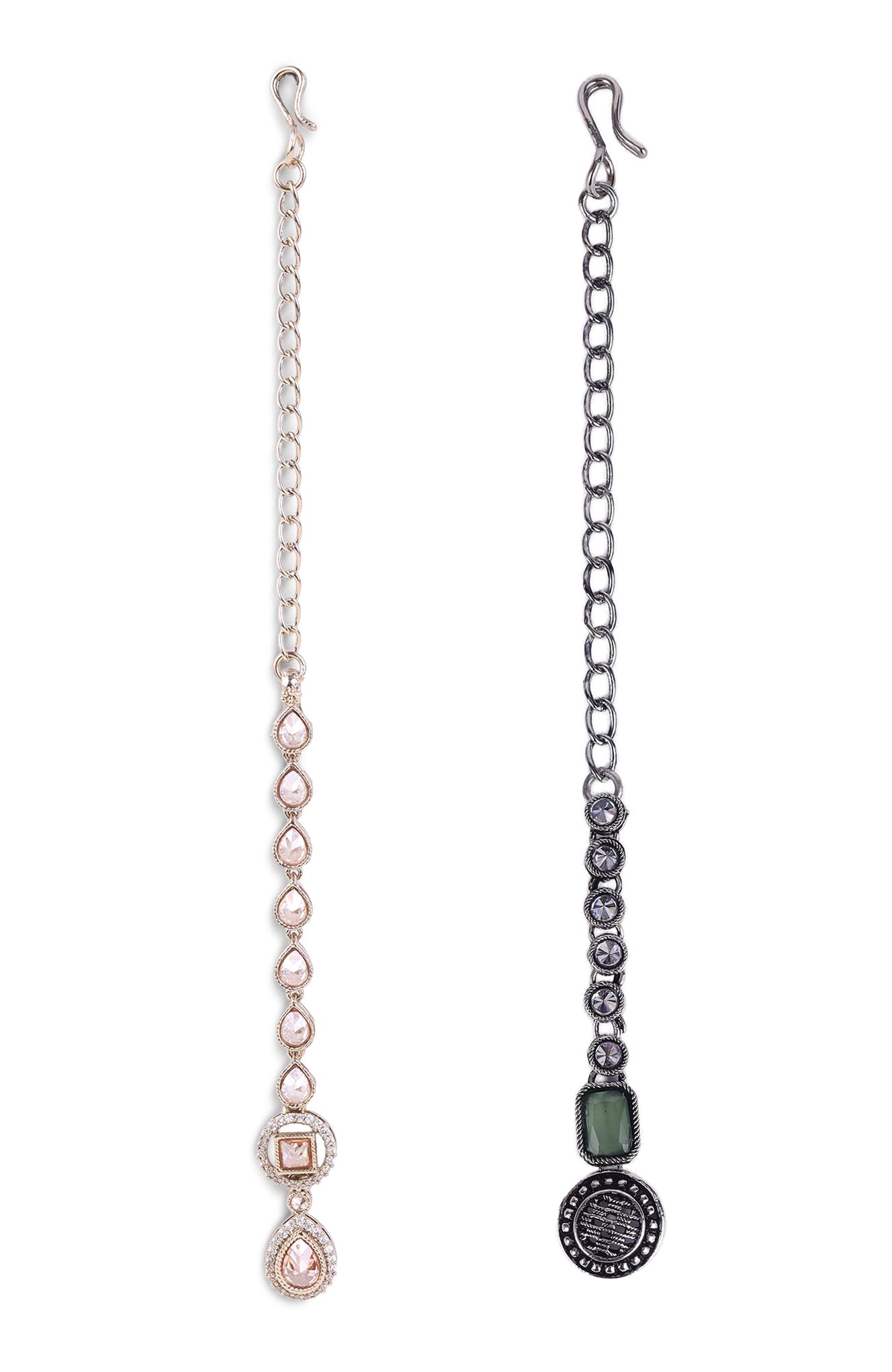 Saloni Fashion Jewellery Traditional Oval Shape Silver Gold Plated Brass Set of 2 Combo Maang Tikka For Women
