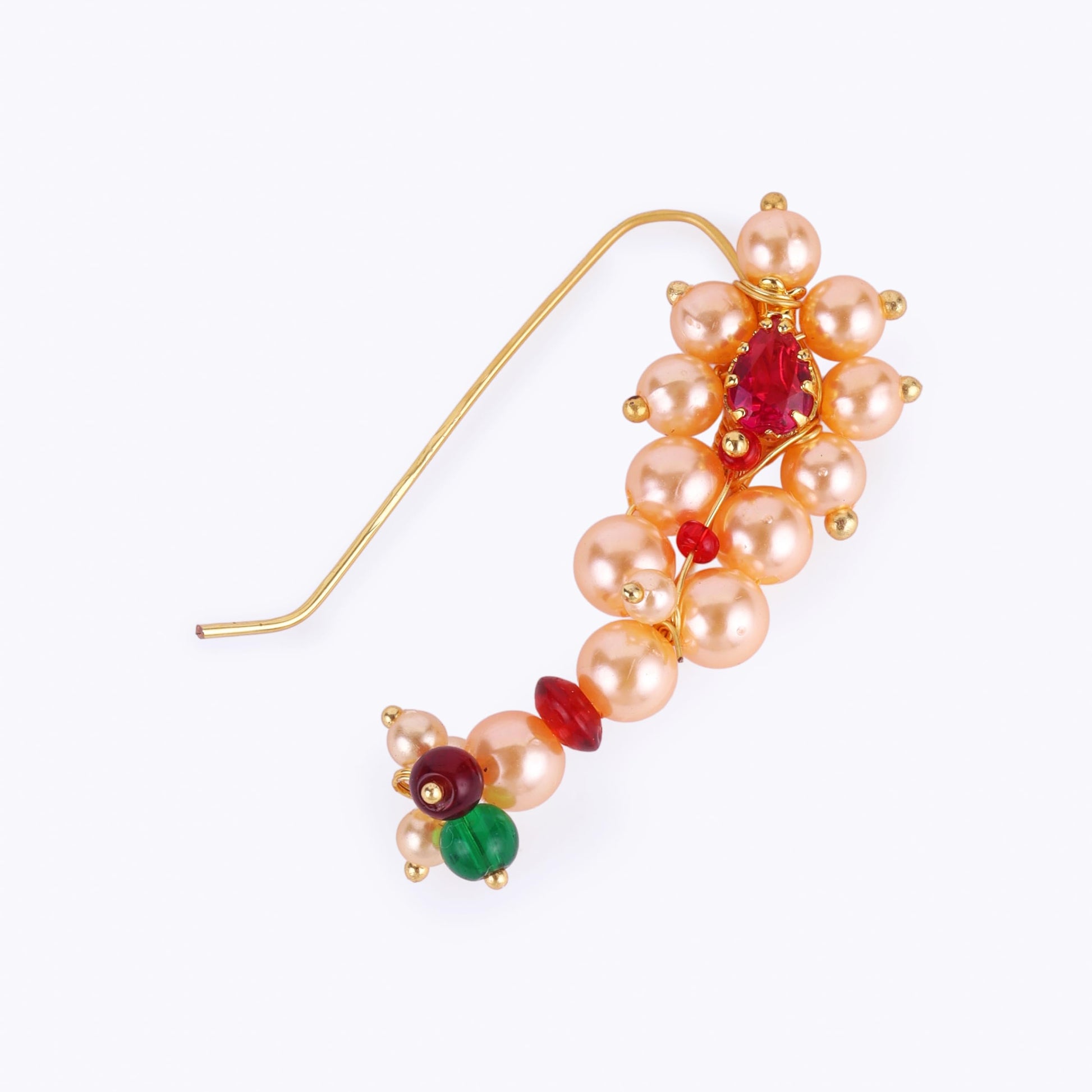 Saloni Fashion Jewellery Traditional Classy Oval Shape Gold Plated Maharashtrian Nosepin / Nath Without Piercing For Women and Girls