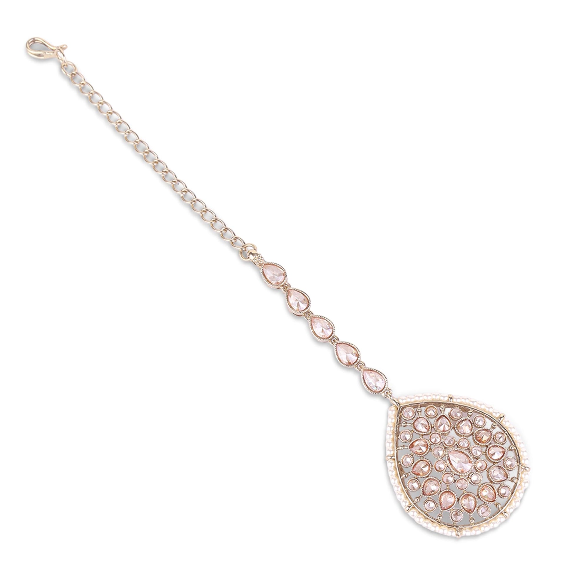 Saloni Fashion Jewellery Traditional Oval Shape Silver Gold Plated Brass Maang Tikka For Women