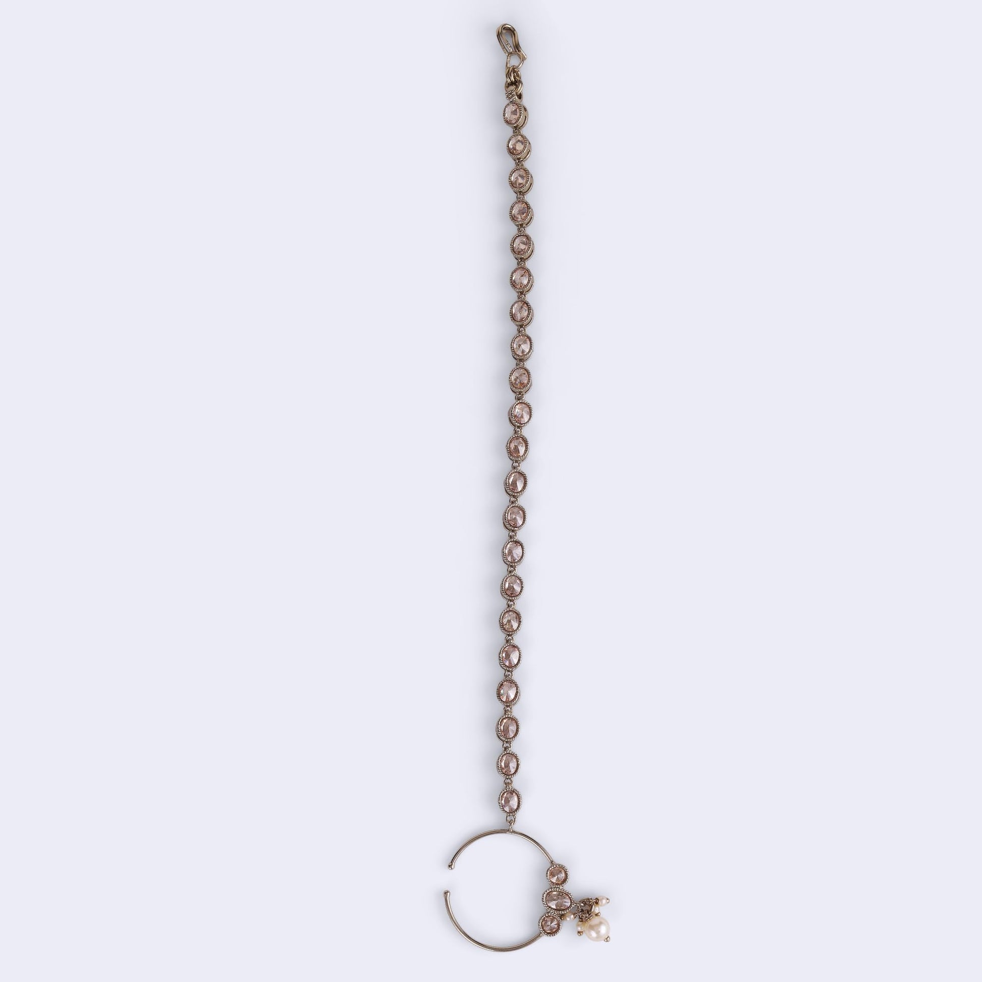 Saloni Fashion Jewellery Traditional Round Shape Crystal Gold Plated Nose Ring with Chain (Nathiya) For Women