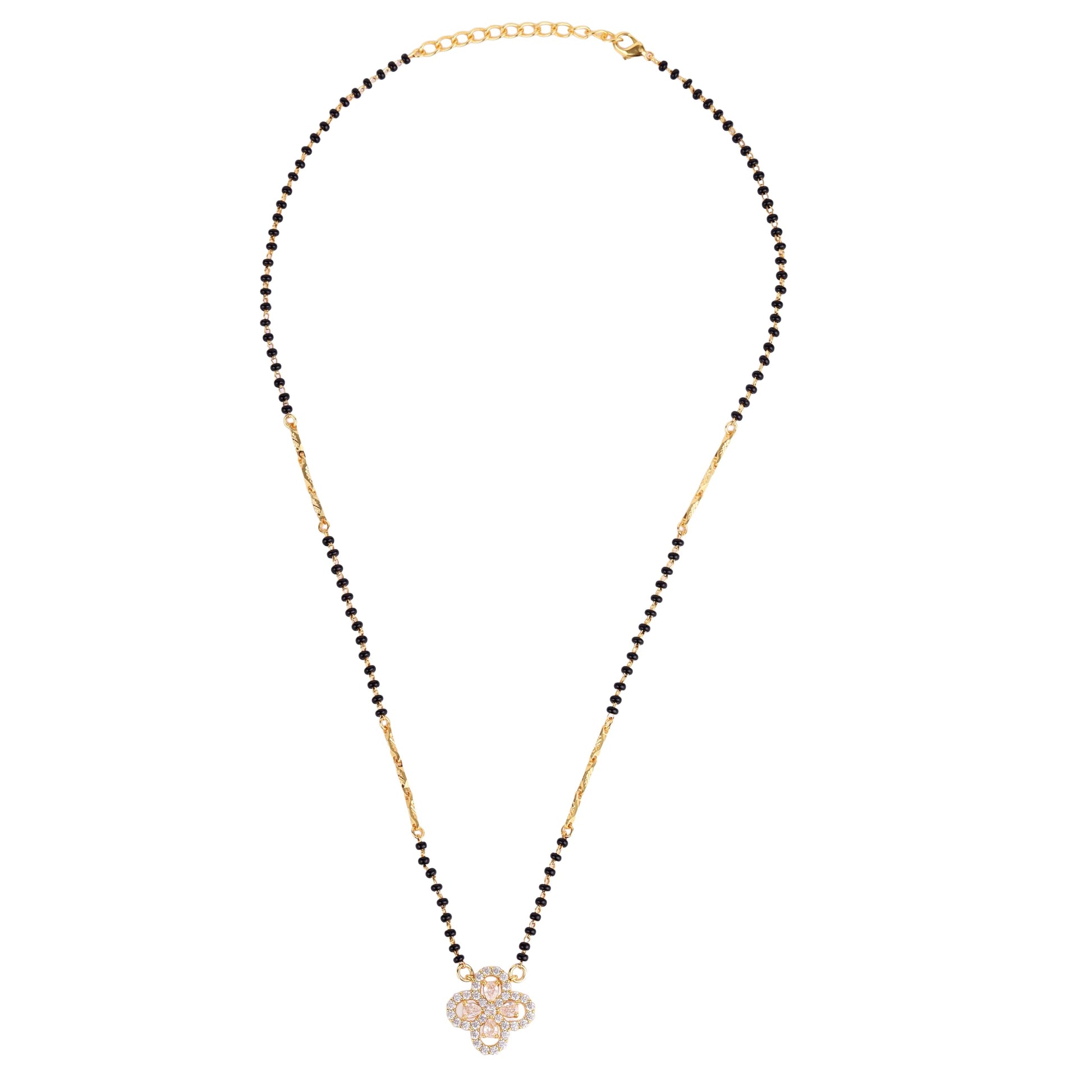 Saloni Fashion Jewellery Traditional Youthful Flower Design Gold Plated Black Beaded Adjustable Chain Mangalsutra For Women