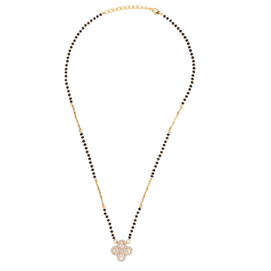 Saloni Fashion Jewellery Traditional Youthful Flower Design Gold Plated Black Beaded Adjustable Chain Mangalsutra For Women