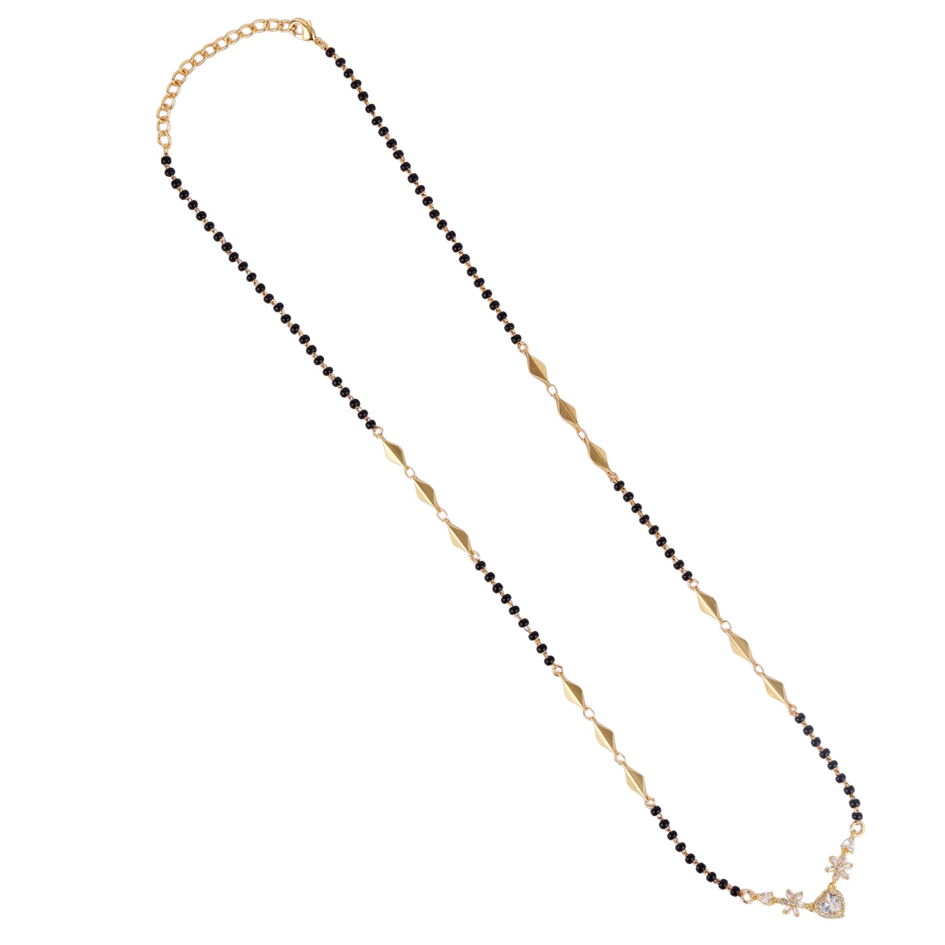 Saloni Fashion Jewellery Traditional Modern Flower and Heart Shape Gold Plated Black Beaded Adjustable Chain Mangalsutra For Women