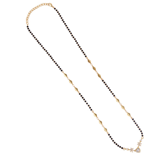 Saloni Fashion Jewellery Traditional Modern Flower and Heart Shape Gold Plated Black Beaded Adjustable Chain Mangalsutra For Women
