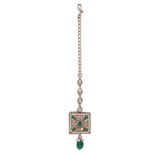 Saloni Fashion Jewellery Traditional Squire and Flower Shape Silver Gold Plated Brass Maang Tikka For Women