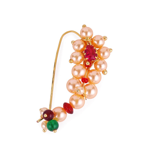 Saloni Fashion Jewellery Traditional Classy Oval Shape Gold Plated Maharashtrian Nosepin / Nath Without Piercing For Women and Girls