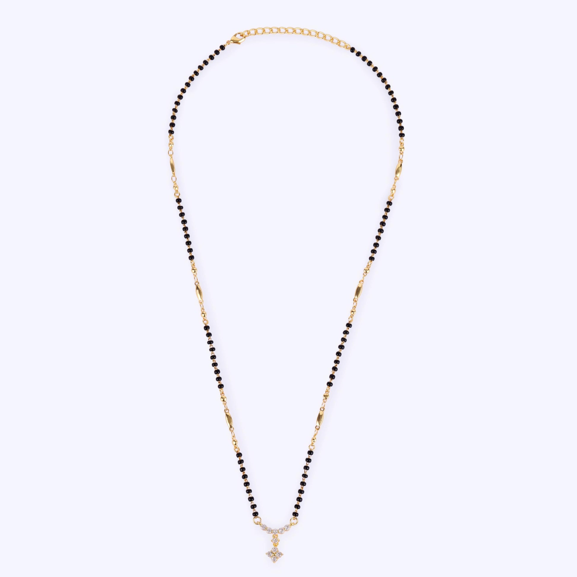 Saloni Fashion Jewellery Traditional Lovely CZ Studded Flower Design Gold Plated Black Beaded Adjustable Chain Mangalsutra For Women