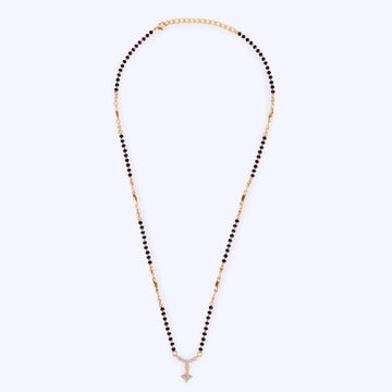 Saloni Fashion Jewellery Traditional Lovely CZ Studded Flower Design Gold Plated Black Beaded Adjustable Chain Mangalsutra For Women