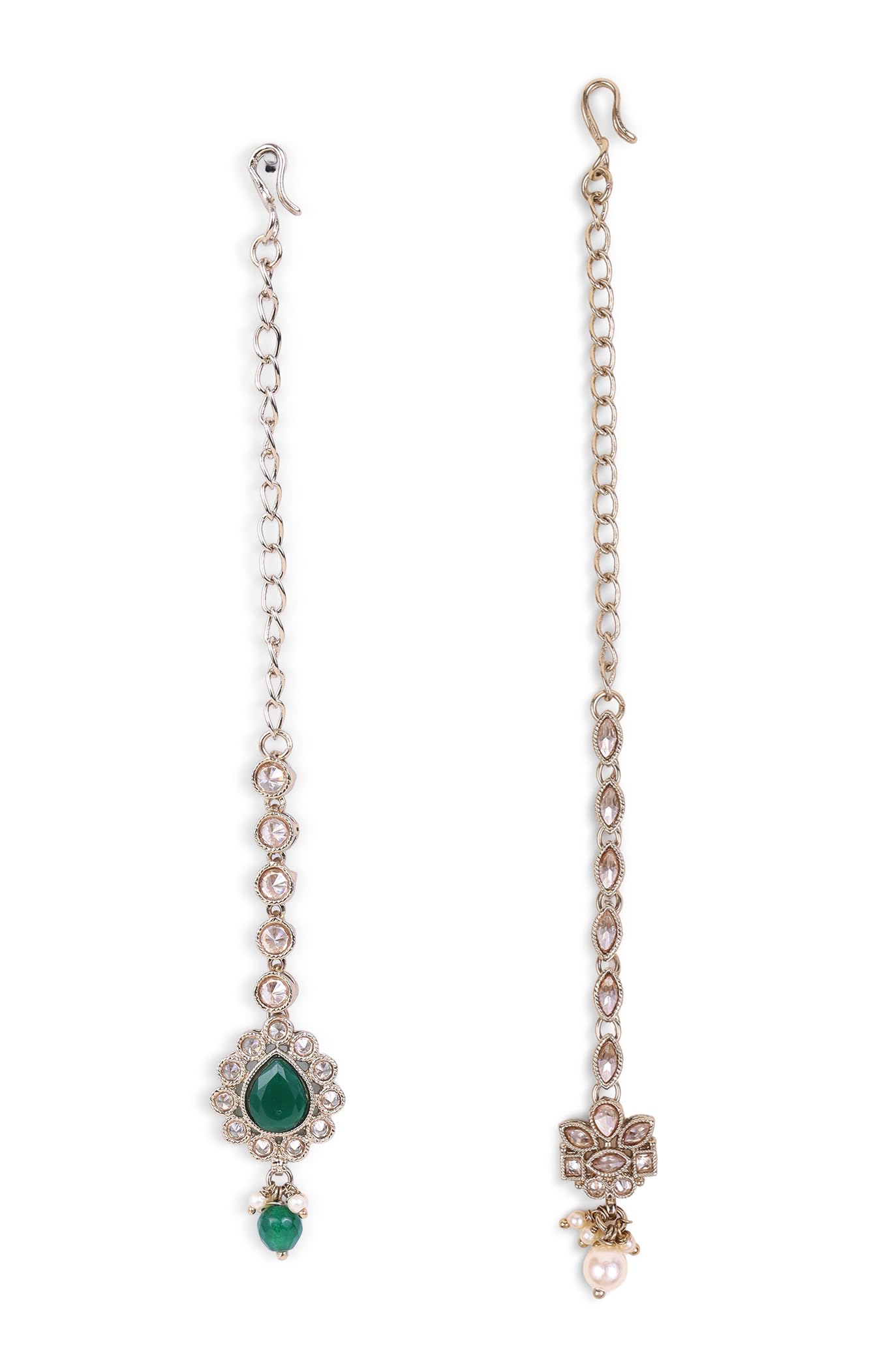 Saloni Fashion Jewellery Traditional Flower Shape and Pearl Silver Gold Plated Set of 2 Combo Maang Tikka For Women