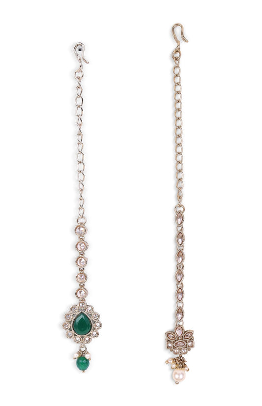 Saloni Fashion Jewellery Traditional Flower Shape and Pearl Silver Gold Plated Set of 2 Combo Maang Tikka For Women