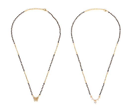 Saloni Fashion Jewellery Traditional Beautiful Round and Triangle Shape Gold Plated Combo Set of 2 Black Beaded Adjustable Chain Mangalsutra For Women