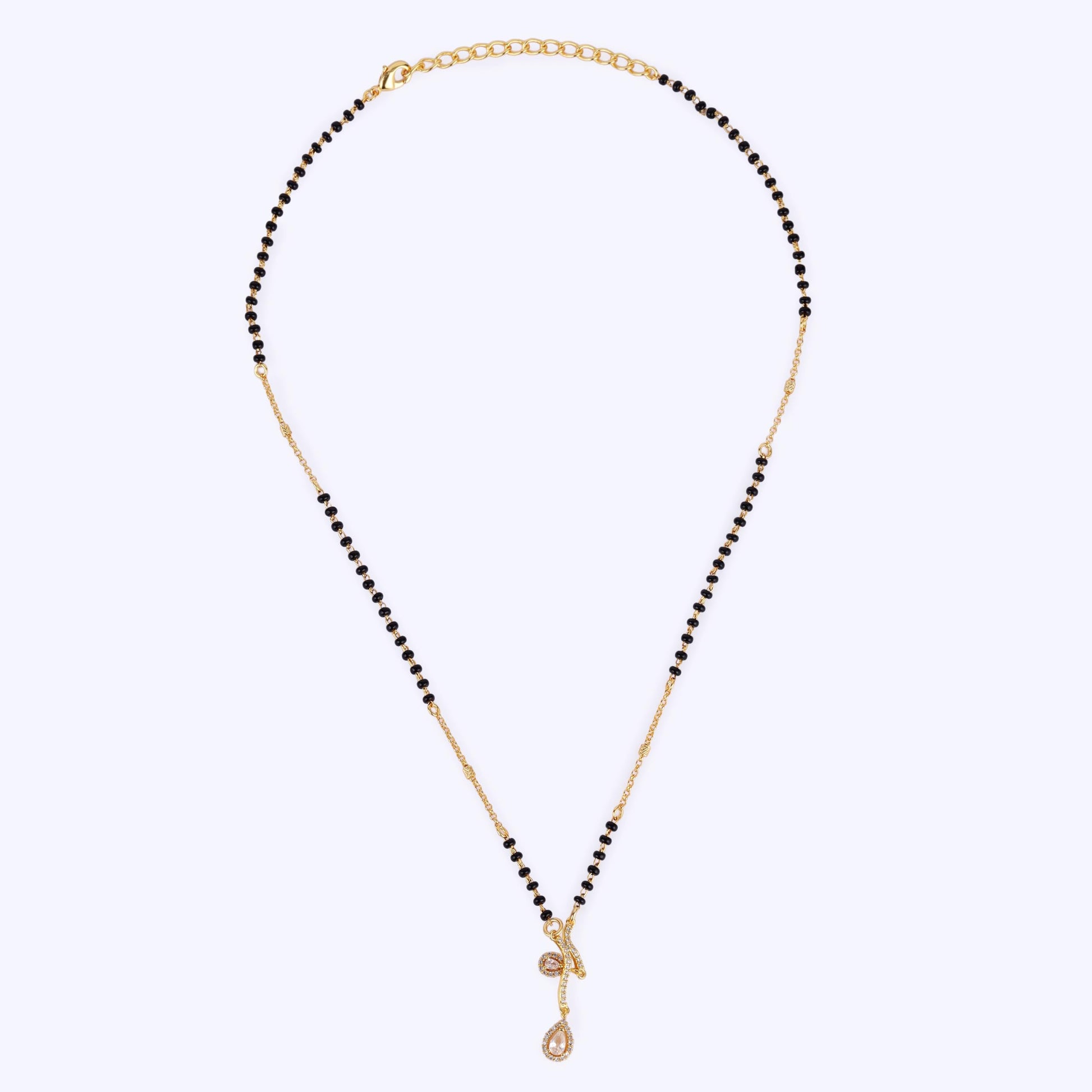Saloni Fashion Jewellery Traditional Creative Oval Shape CZ Studded Gold Plated Black Beaded Adjustable Chain Mangalsutra For Women