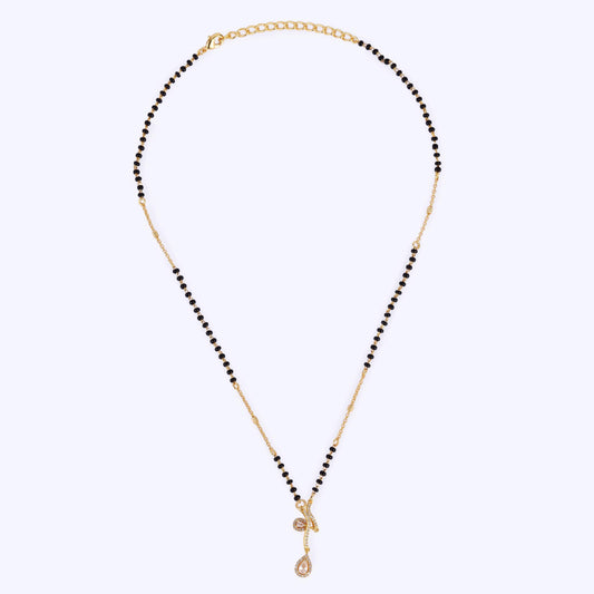 Saloni Fashion Jewellery Traditional Creative Oval Shape CZ Studded Gold Plated Black Beaded Adjustable Chain Mangalsutra For Women