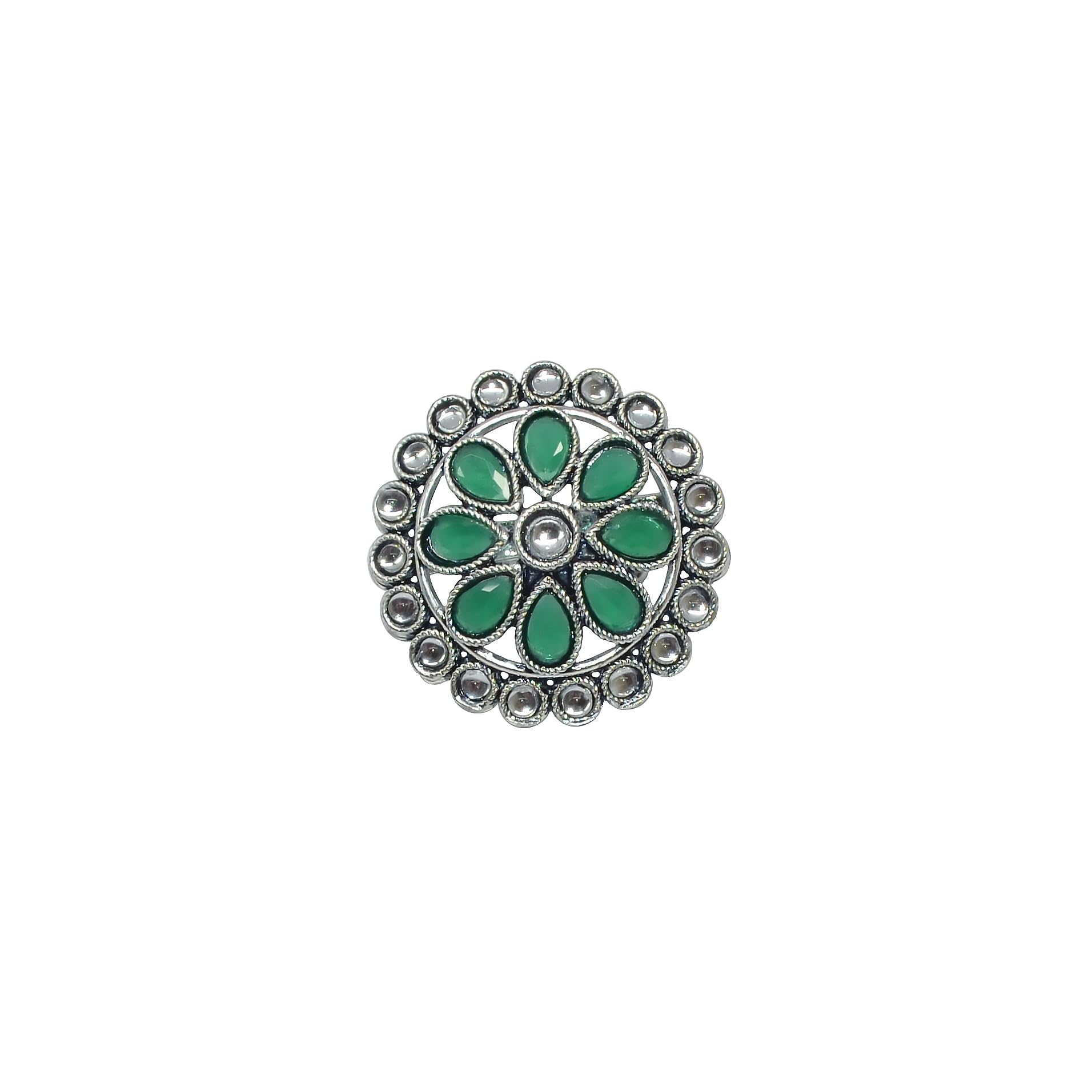 Saloni Fashion Jewellery Pretty Round and Pear Shape Silver Plated Kundan Stone Adjustable Finger Ring For Women and Girls