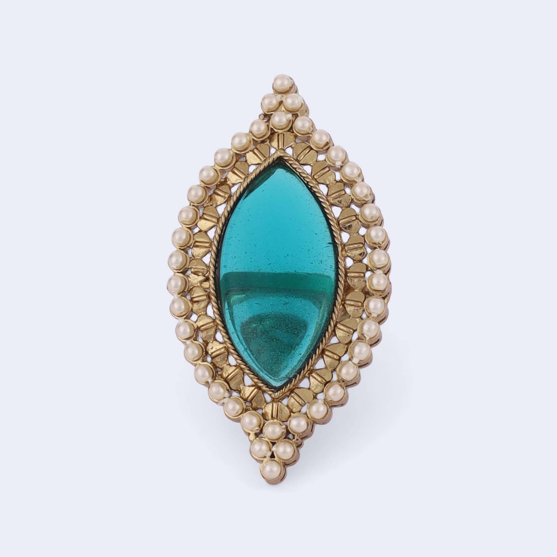 Saloni Fashion Jewellery Lovely Oval Shape Center Sky Blue Stone Gold Plated Adjustable Finger Ring For Women