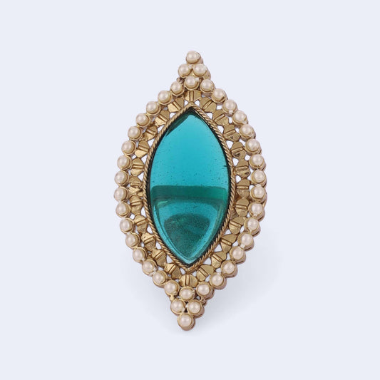 Saloni Fashion Jewellery Lovely Oval Shape Center Sky Blue Stone Gold Plated Adjustable Finger Ring For Women