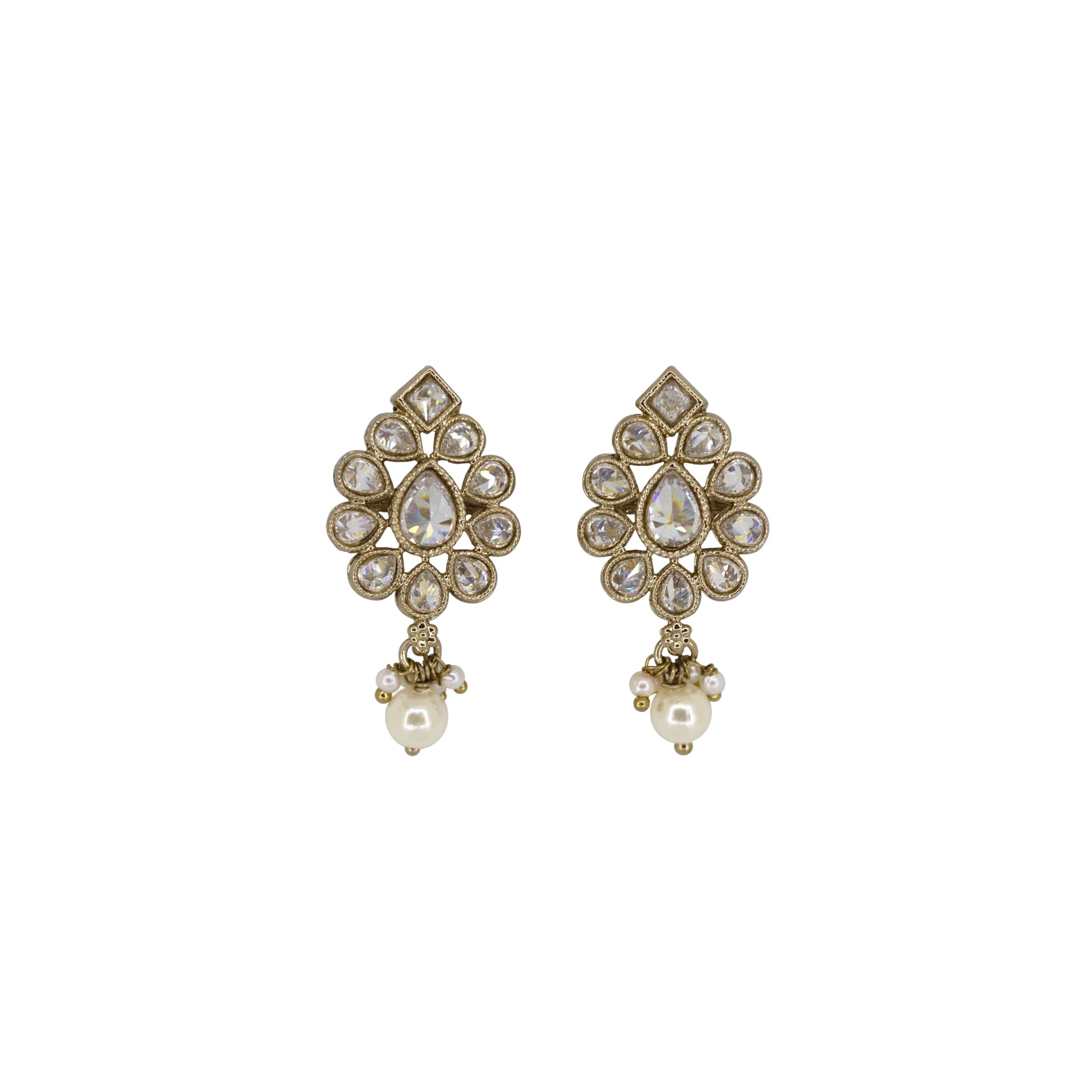 Saloni Fashion Jewellery Luxurious Oval Shape White Uncut Kundan Stone Antique Gold Plated Jhumki Earring For Women and Girls