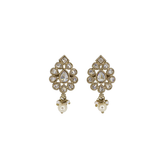 Saloni Fashion Jewellery Luxurious Oval Shape White Uncut Kundan Stone Antique Gold Plated Jhumki Earring For Women and Girls