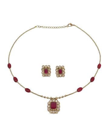 Saloni Fashion Jewellery Trendy Square Shape Small Golden Balls Gold Plated Ruby Uncut Kundan Stone Choker Necklace Set For Women and Girls