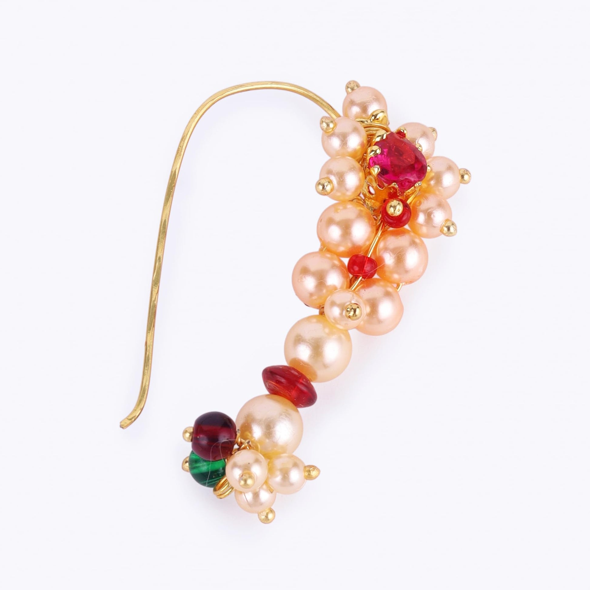 Saloni Fashion Jewellery Traditional Creative Oval Shape Gold Plated Maharashtrian Nosepin / Nath Without Piercing For Women and Girls