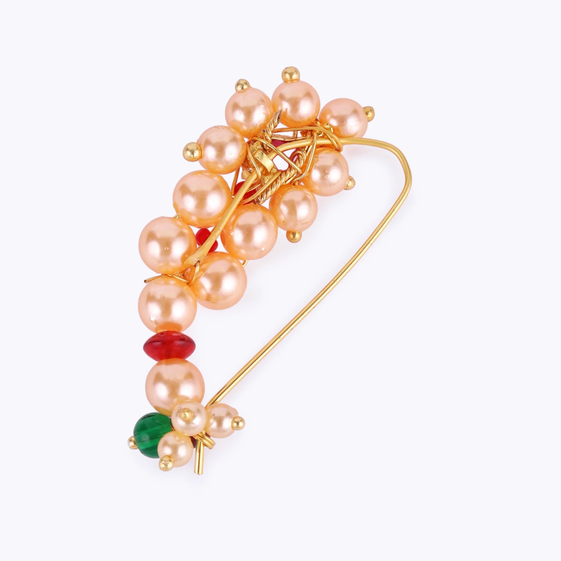 Saloni Fashion Jewellery Traditional Classy Oval Shape Gold Plated Maharashtrian Nosepin / Nath Without Piercing For Women and Girls
