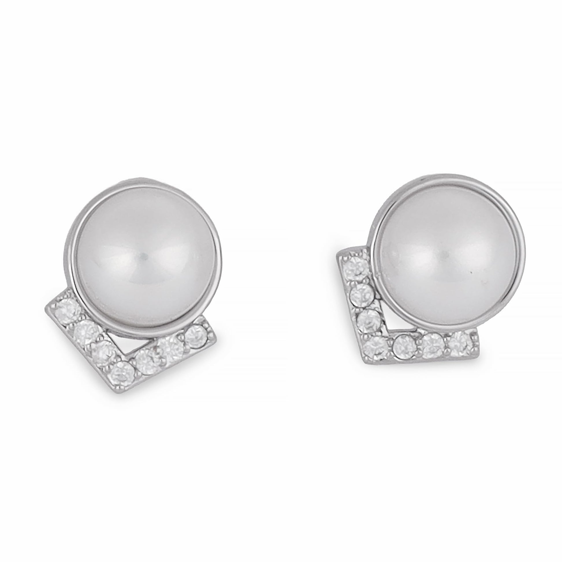 Saloni Fashion Jewellery Attractive Round Mother Pearl Silver Plated Stud Earring For Women