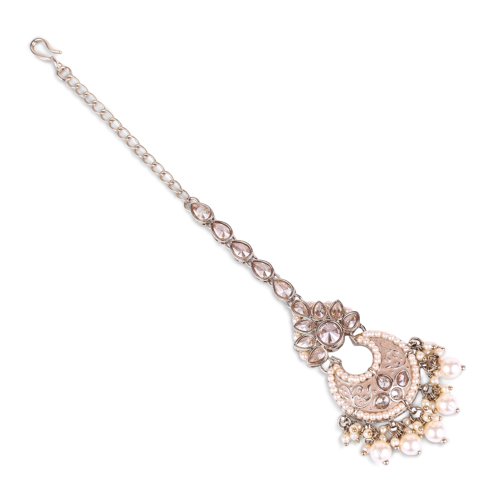 Saloni Fashion Jewellery Traditional Chandelier and Flower Shape Silver Gold Plated Maang Tikka For Women