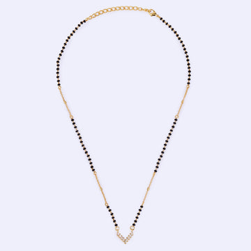 Saloni Fashion Jewellery Traditional Splendid "V" Shape Gold Plated Black Beaded Adjustable Chain Mangalsutra For Women